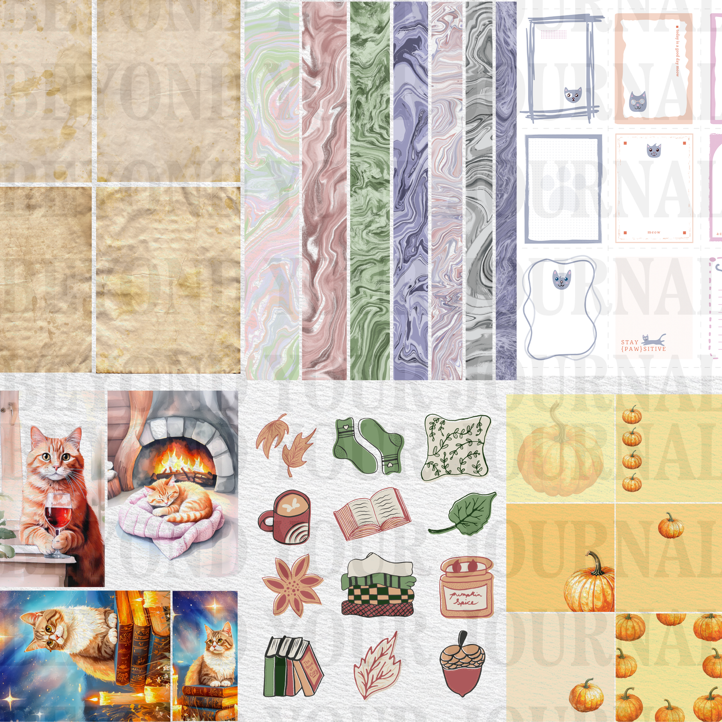 (Set) Autumn Whiskers Printable Journaling Ephemera
