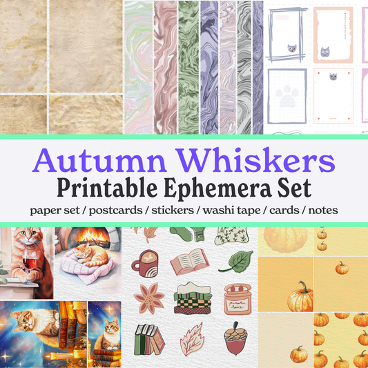 (Set) Autumn Whiskers Printable Journaling Ephemera